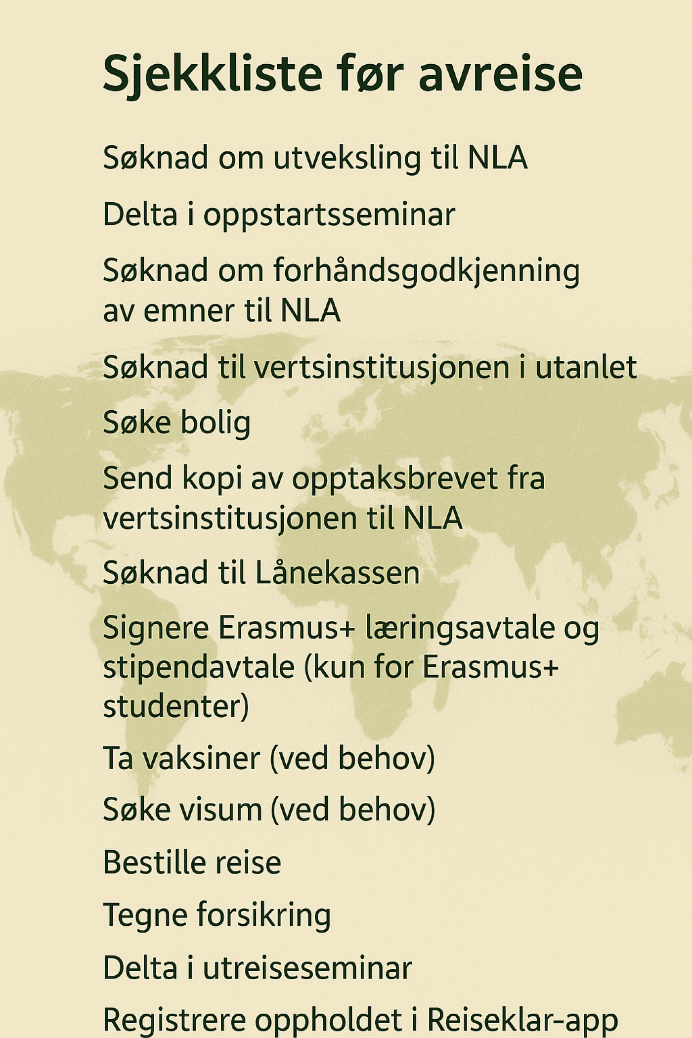 ChatGPT sjekkliste før avreise